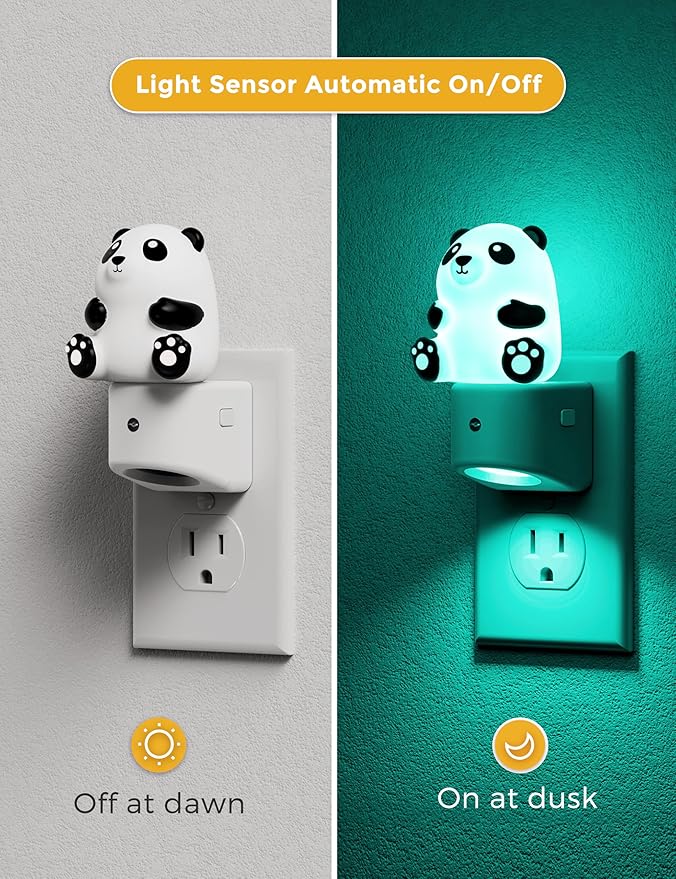 L LOHAS LED Night Light for Kids, 3D Panda Night Light Plug in, Dusk to Dawn Nursery Night Lights, RGB+Soft White 3000K, 3 Lighting Modes, Room Decor, Children