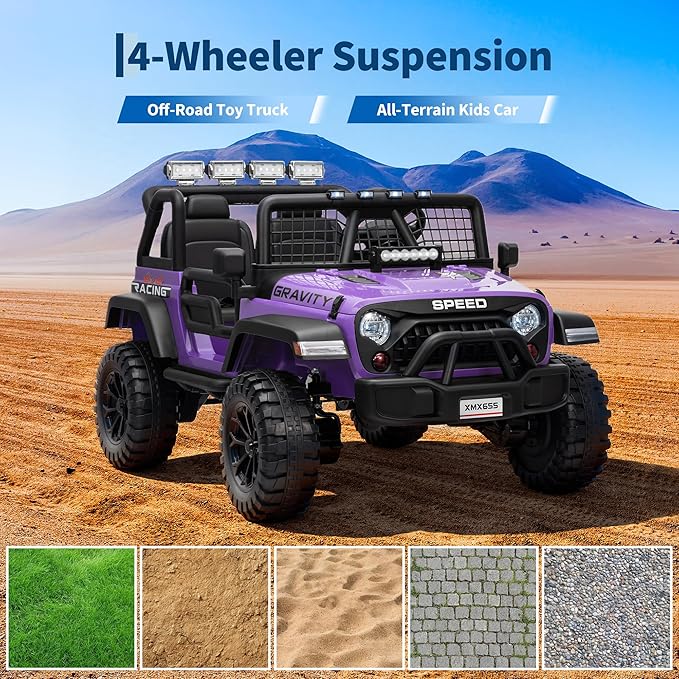 24V 2 Seater Kids Electric Truck with Parent Remote Control, 4WD Ride on Car for Toddlers & Kids 4-8, 100Min Battery, Dual Motor, All Terrain Electric Vehicle Gift for Boys Girls