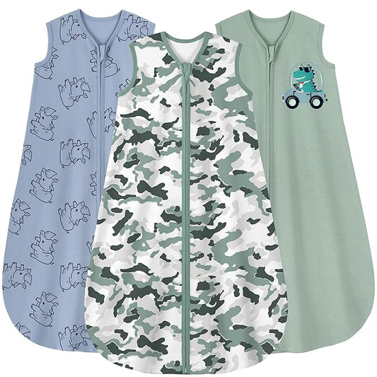 Yoofoss Baby Sleep Sack 6-12 Months Wearable Blanket for Babies 100% Organic Cotton 2-Way Zipper TOG 0.5 Toddler Sleeping Sack 3 Pack, Comfy Lightweight Sleep Sacks