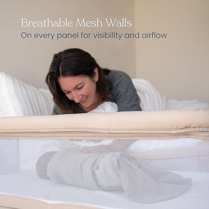 HALO® BassiNest® Bedside Sleeper – Breathable Baby Bassinet Slides Over Bed with Mesh Walls for Airflow & Visibility, Lowering Wall for Easy Access, Portable & Lightweight, Fits Most Beds