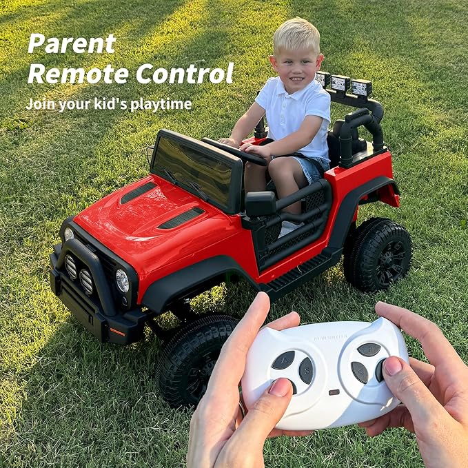 Kids Ride on Car Toy, 12V Electric Car for Kids with Remote Control, LED Light - Red