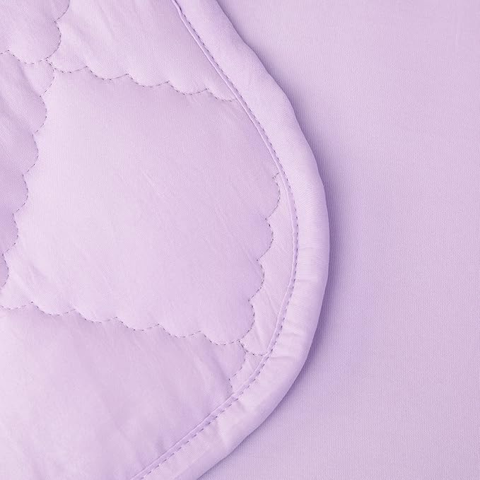 FLXXIE 4 Pieces Toddler Bedding Set, Soft and Breathable Microfiber Crib Sheet Set, Includes Quilted Comforter, Flat Top Sheet, Fitted Sheet, Envelope Pillow Case for Boys and Girls, Light Purple