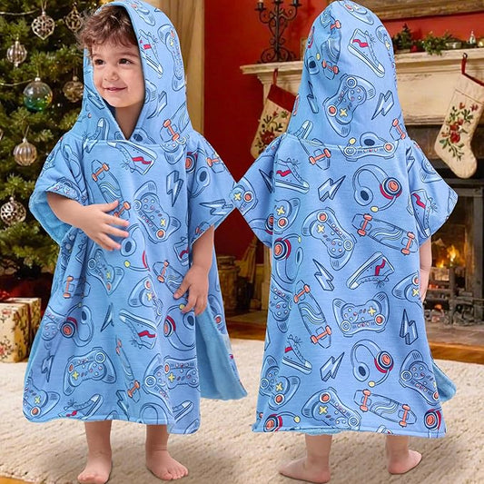 VOOVA & MOVAS Double-Layered Thick Baby Hooded Towel Poncho (2-4 Years, 20x21 Inches) | Ultra Soft & Absorbent Cotton Toddler Bath Towel for Swimming, Beach, Shower & Winter, Game