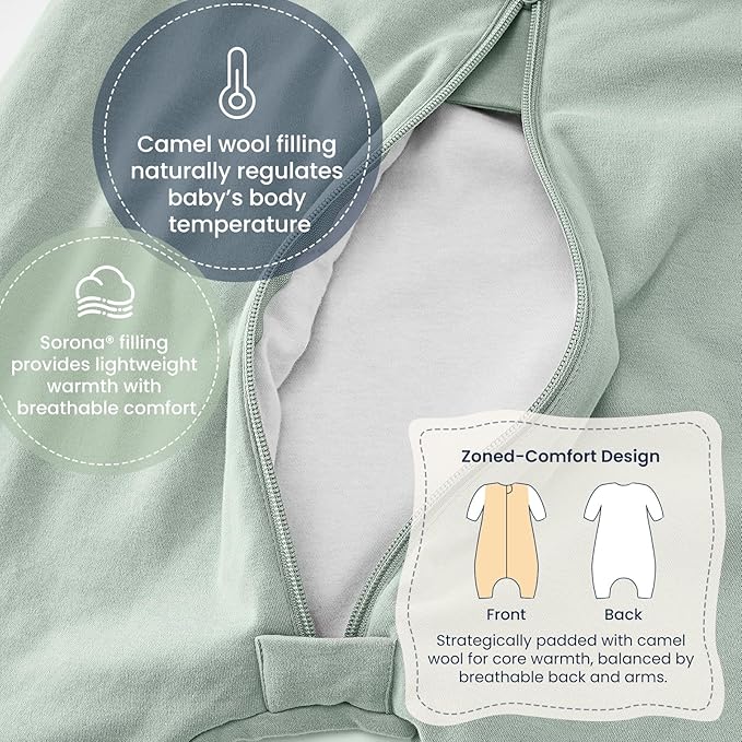 kaiya baby Unisex Toddler Sleep Sack with Feet 1.0 Tog Split Legs Sleep Sack 6-18 Months, Sleep Bag Walker, Gifts for Boys & Girls, Pea Green