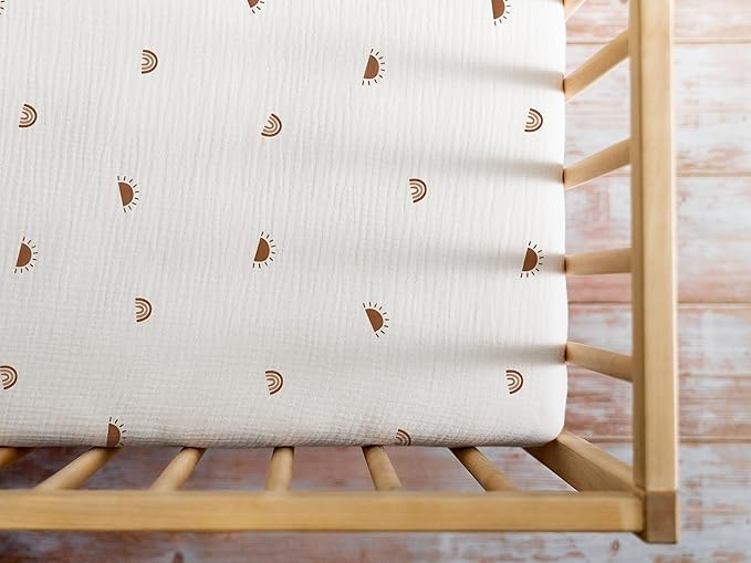 Meracorallo Muslin Fitted Crib Sheet, Soft and Breathable Baby Crib Sheet for Standard Crib and Toddler Mattresses, Sun Rainbow