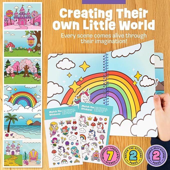 Unicorn Sticker Book - 50 Reusable Stickers for Girls - Unicorn Toys for Ages 3-5, No Mess Travel Activities, Girls Easter Basket Stuffers & Gift Ideas - Reusable Sticker Books for Toddlers 1-3 2-4