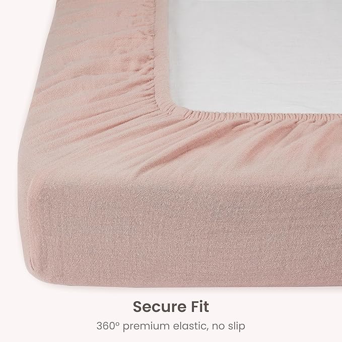 Bioweaves Organic Cotton Muslin Mini Crib Sheet, GOTS Certified Fitted Mini Crib Mattress Sheet, Extra Soft & Breathable for Toddler, Baby Boys & Girls, 38" x 24", 5 Inch Pocket, Dusty Pink