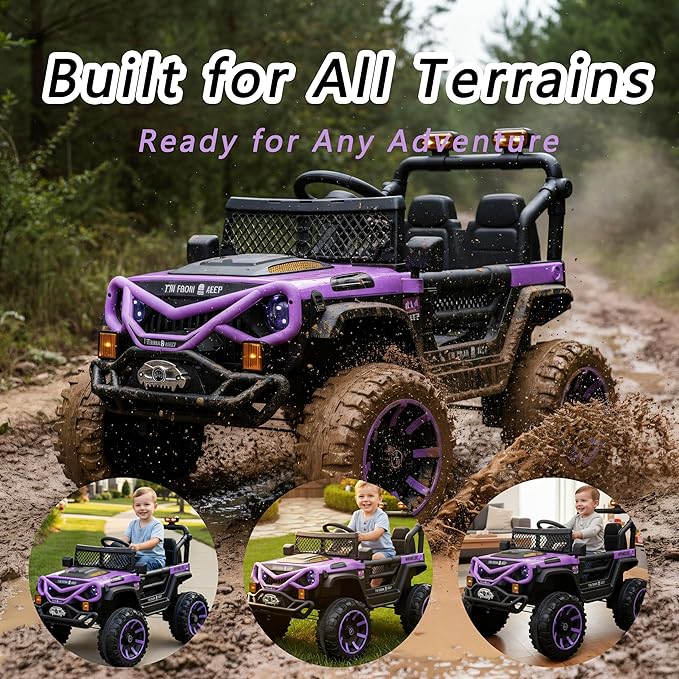 12V Kids Ride On Jeep-Style Car with Remote Control, Bluetooth Music & Stories, LED Headlights, Shock Absorption, Double Doors with Lock, Safe Speed, Battery Powered Electric Vehicle for Boys & Girls