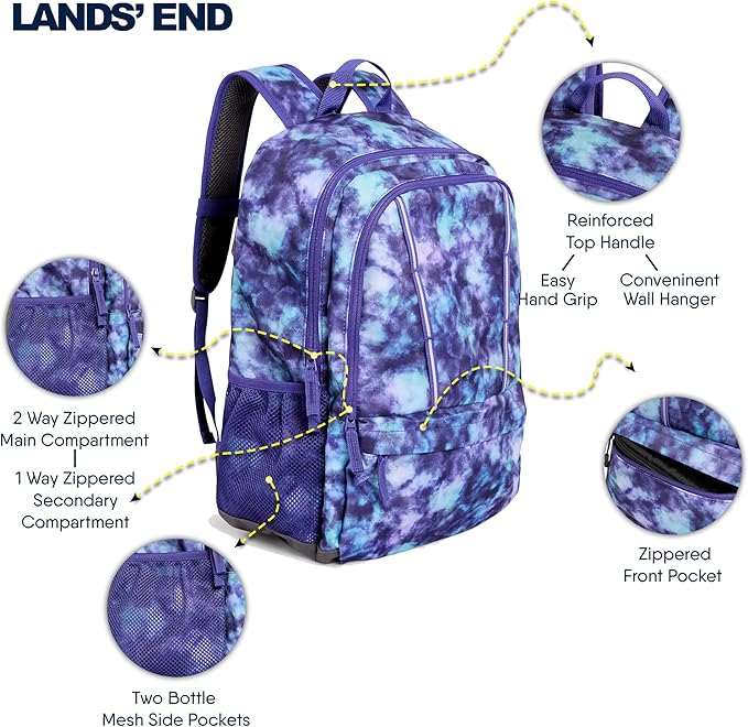 Lands' End Unisex Kids Large ClassMate Lightweight Durable Elementary School Backpack, Plum