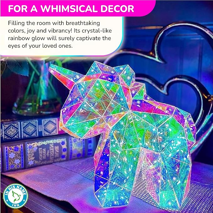 In His Name LED Unicorn Night Light for Girls & Kids - Colorful Magical Lamp for Girls Room - Premium Bedside Lamp & Cute Night Light for Toddlers - Unique Teen Display Gifts Spring Summer Decor