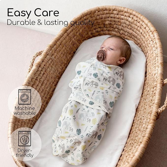 Baby Swaddles for Newborn Organic Cotton,Soft & Snug Newborn Velcro Swaddle 0-3 Months Sleep Sack Helps Calm Startle Reflex, 2-Pack Wrap Nursery Swaddling Blankets Sage Elephant