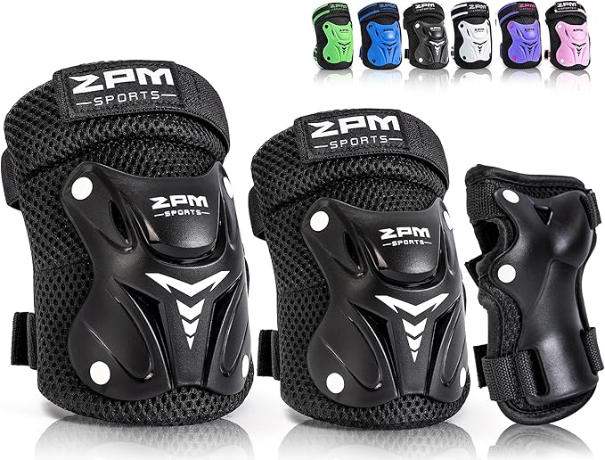 2PM SPORTS Knee Pads for Kids, Wrist Guards Knee and Elbow Pads Set with Drawstring Bag, Protective Gear Set for Girls Boys Roller Skating Cycling Skateboard