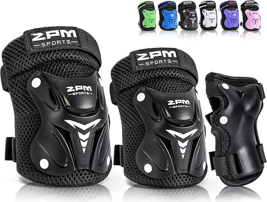 2PM SPORTS Knee Pads for Kids, Wrist Guards Knee and Elbow Pads Set with Drawstring Bag, Protective Gear Set for Girls Boys Roller Skating Cycling Skateboard