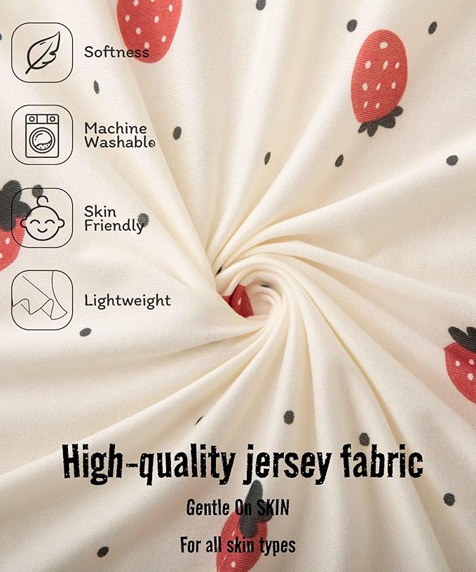 SDY Jersey Strawberry Crib Sheets for Baby Girls,52”x28”x8, 2 Pack,Pink Cute Kawaii Standard Oval/Retangle Fitted Crib Sheets for Toddler,Super Soft Breathable