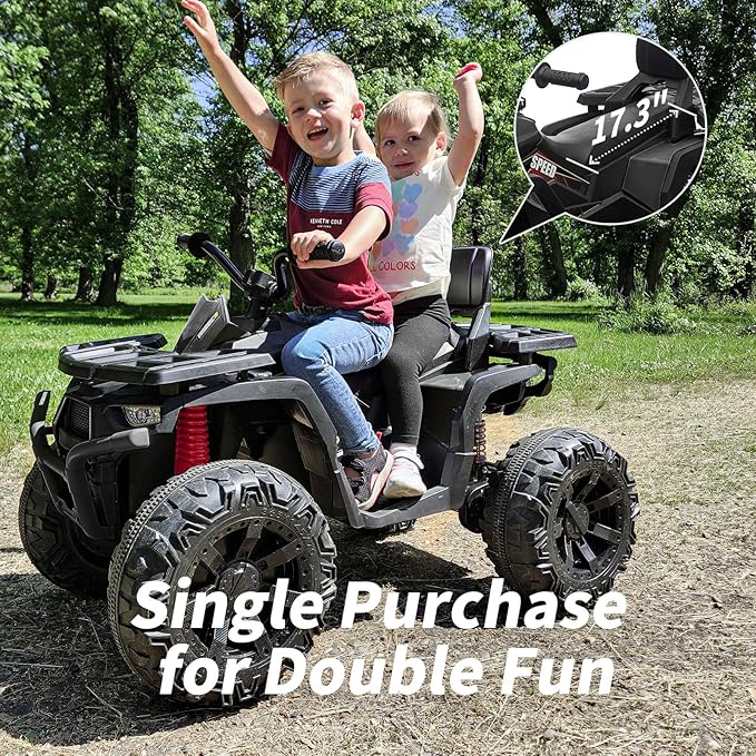 Kids ATV 4 Wheeler, 24V Ride On Toys Car for Big Kids with 400W Motor, 2 Seater - Black