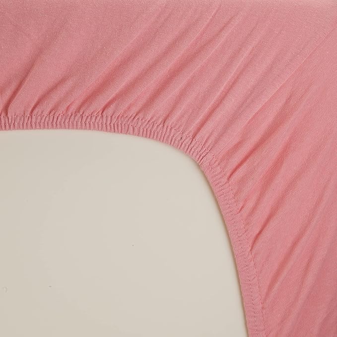 2 Pack Fitted Crib Sheets for Girls in 100% Jersey Knit Cotton – Pink and Yellow Precious Moments Design Plus Solid Pink Girl’s Crib Mattress Sheets by Everyday Kids