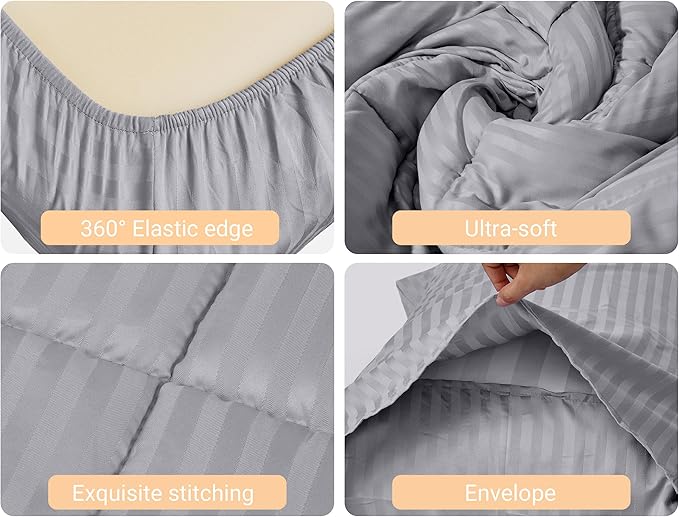 ZPECC Toddler Bedding Set - 4 Piece Hypoallergenic Baby Crib Bedding Set for Boys and Girls, Includes Toddler Comforter, Flat Sheet, Fitted Sheet and Pillowcase, Grey Stripe