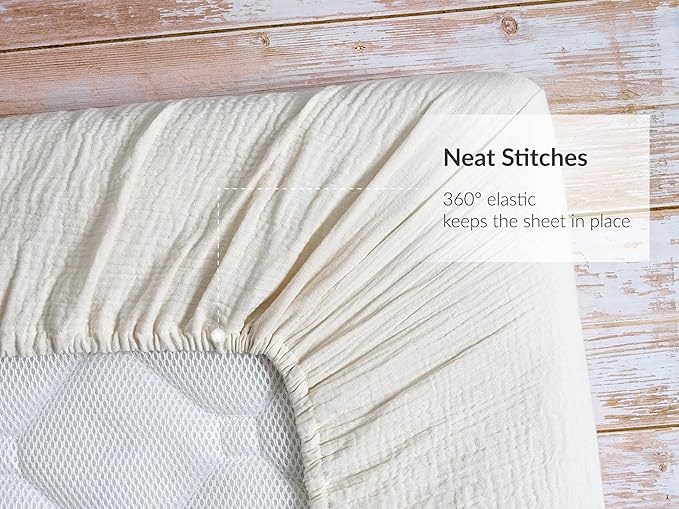 Meracorallo Muslin Crib Sheet, 100% Cotton Fitted Crib Sheet 28x52 Soft and Breathable Baby Boys Girls Cover for Standard Crib and Toddler Mattresses, Cream