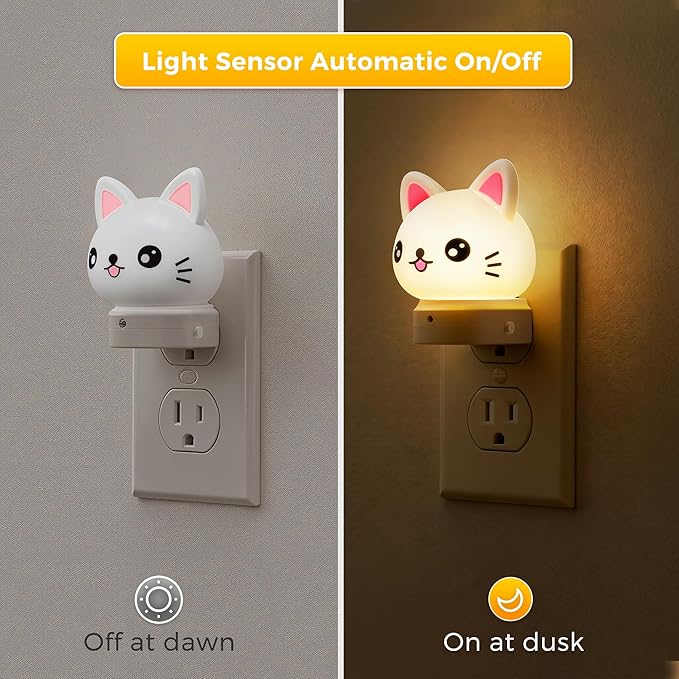 L LOHAS LED Plug in Night Light for Kids,2-Pack 3D Cute Cat Night Lights with Dusk to Dawn Sensor, RGB+Soft White 3000K Cat Night Light,Christmas Birthday Gift Nightlight for Kids,Room Decor