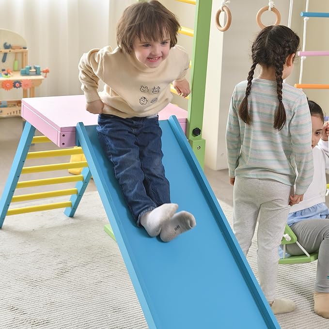 Avenlur Grove 9-in-1 Indoor Jungle Gym Playground: Montessori Waldorf Style Wood PlaySet for Kids, and Toddlers Features Monkey Bars, Rope Wall Net, Ladder, Climber, Slide, Ring Set. Ages 2-11yrs