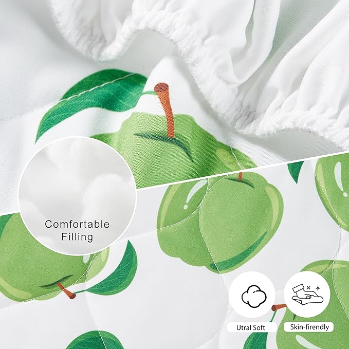 TILLYOU Pack and Play Sheet - Soft Quilted Crib Cover Pad, Toddlers Mattress Protector with 1''-3'' Deep Pocket, Thick Play Yard Playpen Sheets, Crib Mattress Pad, 39"x27", Green Apple