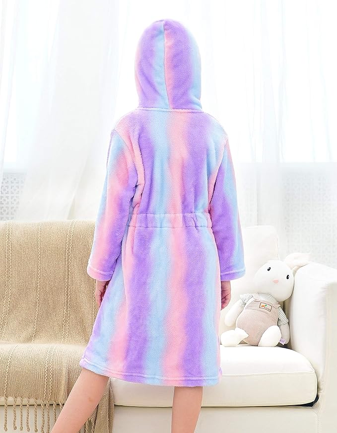 Doctor Unicorn Soft Hooded Rainbow Bathrobe Sleepwear for Girls