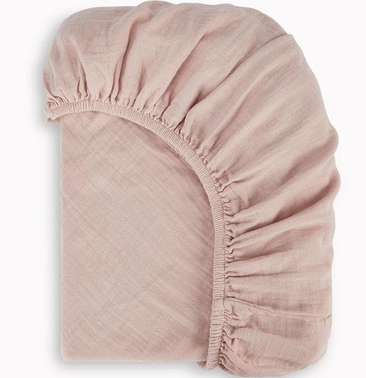 Bioweaves Organic Cotton Muslin Crib Sheet, GOTS Certified Fitted Crib Mattress Sheet, Extra Soft & Breathable for Toddler, Baby Boys & Girls, 52" x 28”, 8 Inch Pocket, Dusty Pink