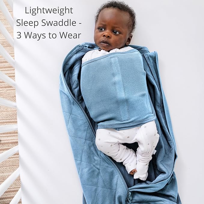 Dreamland Baby Viscose Swaddle Blanket (0-6 Months). 1.0 TOG Ultra Soft Swaddle Blanket w/Built in Band. 97% Viscose, 3% Spandex (Ocean). Mom-Owned US Business, Premium Materials