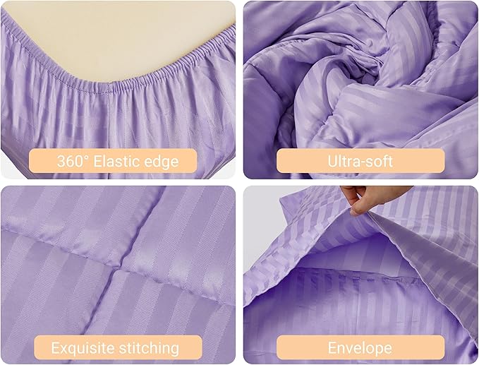 ZPECC Toddler Bedding Set - 4 Piece Hypoallergenic Baby Crib Bedding Set for Boys and Girls, Includes Toddler Comforter, Flat Sheet, Fitted Sheet and Pillowcase, Purple Stripe