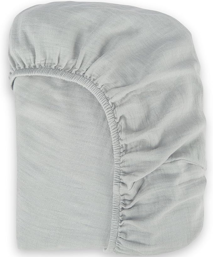 Bioweaves Organic Cotton Muslin Mini Crib Sheet, GOTS Certified Fitted Mini Crib Mattress Sheet, Extra Soft & Breathable for Toddler, Baby Boys & Girls, 38" x 24", 5 Inch Pocket, Hint of Mint