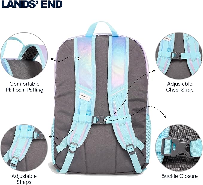Lands' End Unisex Kids Large ClassMate Lightweight Durable Elementary School Backpack, Pastel Lilac