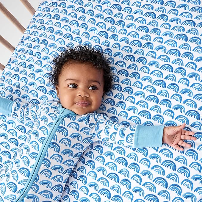 Little Sleepies Baby Crib Sheets, Buttery Soft Viscose from Bamboo Crib Sheets for Boys & Girls, Toddler Bed Sheet, Standard Crib Mattress Sheet, Super Stretchy & Elasticized (Blue Rainbows)