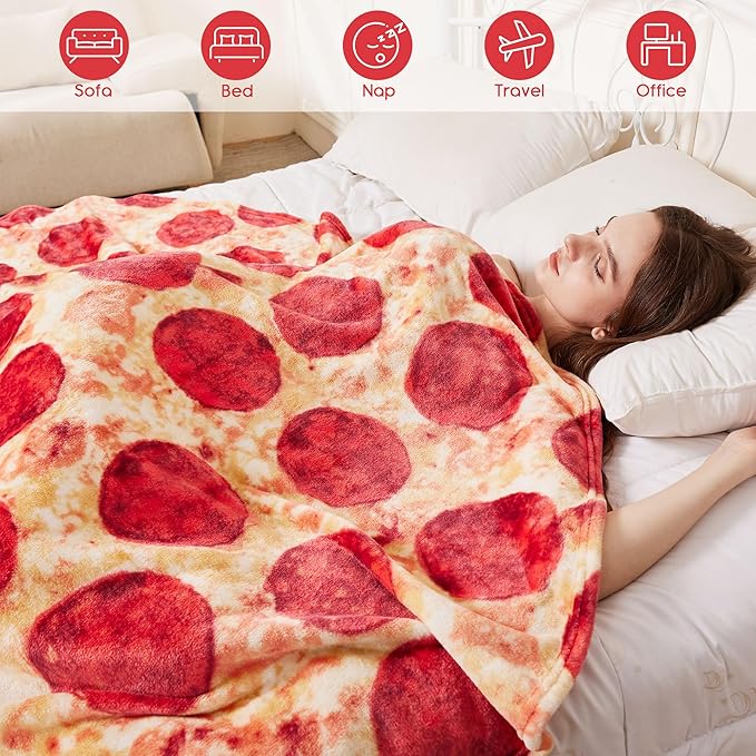 SeaRoomy Pizzas Blanket, Wrap Throw Food Blanket, Novelty Funny Flannel Round Blankets Funny Gifts for Teens Boys and Girls