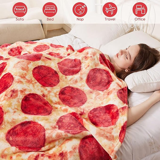 SeaRoomy Pizzas Blanket, Wrap Throw Food Blanket, Novelty Funny Flannel Round Blankets Funny Gifts for Teens Boys and Girls