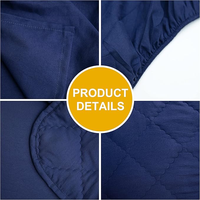 FLXXIE 4 Pieces Toddler Bedding Set, Soft and Breathable Microfiber Crib Sheet Set, Includes Quilted Comforter, Flat Top Sheet, Fitted Sheet, Envelope Pillow Case for Boys and Girls, Navy Blue