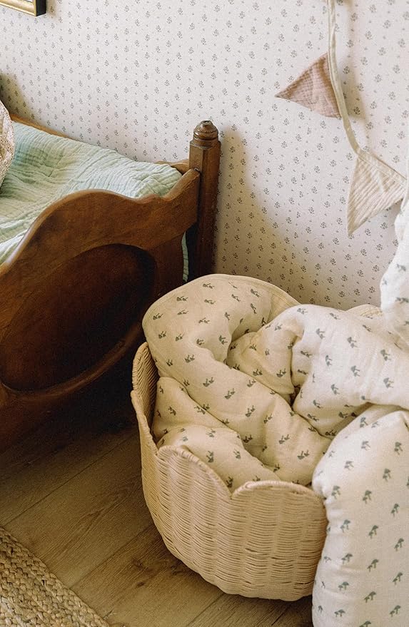 Oilo 100% Organic Premium Cotton Muslin Crib Quilt & Sham Set, (45" x 60") Print and Solid Sides, Extra-Soft & Lightweight, Fits Toddler Beds, Heirloom Organic Collection, Mushroom