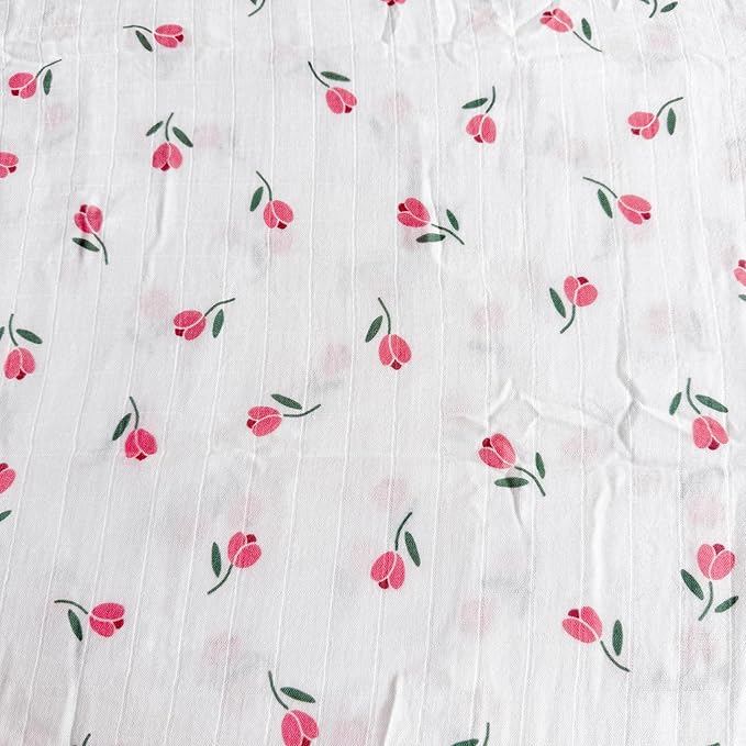 Ali+Oli Muslin Swaddle Blanket for Baby (Tulip) Large 47" x 47" Soft Rayon Made from Bamboo & Organic Cotton, Machine Washable Receiving Blanket Wrap for Newborn to Toddler
