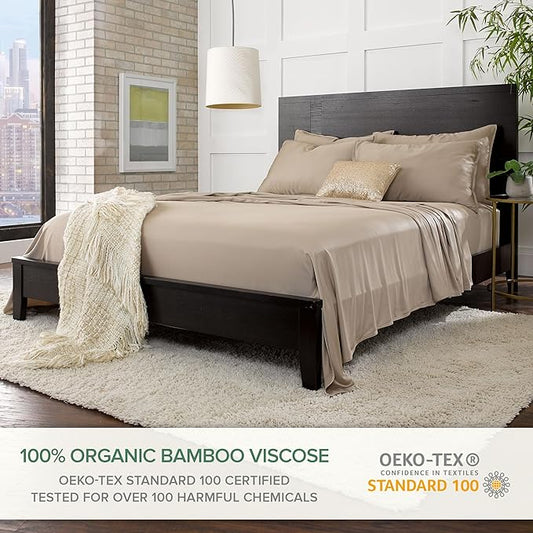 Pure Bamboo Twin XL Sheets, Genuine 100% Organic Viscose Derived from Bamboo Bed Sheet Set, Luxuriously Soft & Cooling, Double Stitching, 2 Year Quality Promise (Twin XL, Sand)