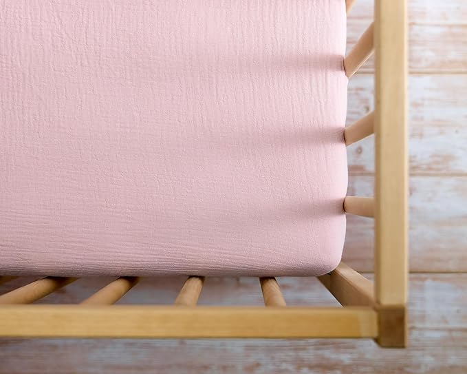 Meracorallo Muslin Crib Sheet, 100% Cotton Fitted Crib Sheet 28x52 Soft and Breathable Baby Boys Girls Cover for Standard Crib and Toddler Mattresses, Pink