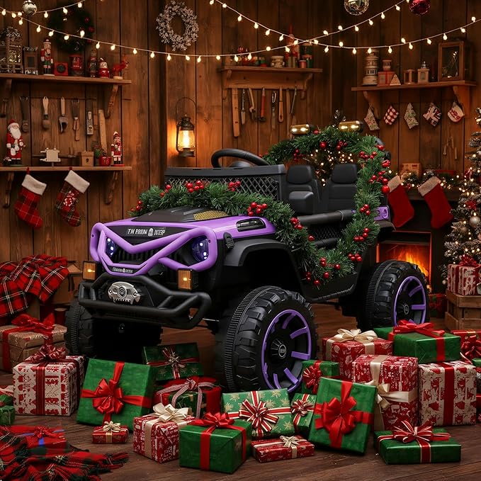 12V Kids Ride On Jeep-Style Car with Remote Control, Bluetooth Music & Stories, LED Headlights, Shock Absorption, Double Doors with Lock, Safe Speed, Battery Powered Electric Vehicle for Boys & Girls