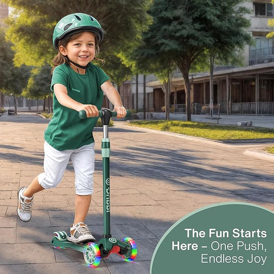 Dribbl 3-Wheel Kids Scooter - Lean-to-Steer Technology, Adjustable Height Handlebar, Wide Anti-Slip Deck, Scooter for Boys & Girls Ages 3+, Child Safety Approved, Support Riders Up to 165 lbs, Aqua