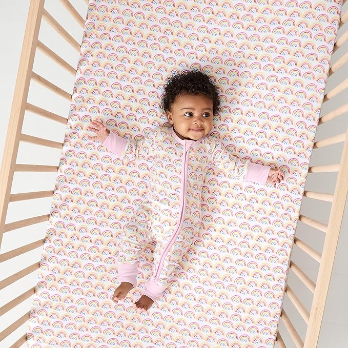 Little Sleepies Baby Crib Sheets, Buttery Soft Viscose from Bamboo Crib Sheets for Boys & Girls, Toddler Bed Sheet, Standard Crib Mattress Sheet, Super Stretchy & Elasticized (Pastel Rainbows)