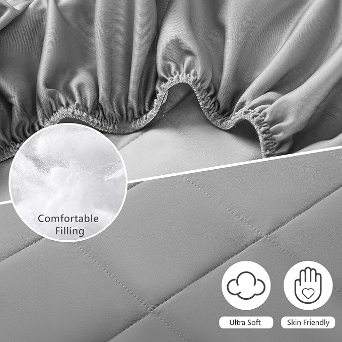 TILLYOU Pack and Play Sheet - Soft Quilted Crib Cover Pad, Toddlers Mattress Protector with 1''-3'' Deep Pocket, Thick Play Yard Playpen Sheets, Breathable Fluffy Crib Mattress Pad, 39"x27", Grey