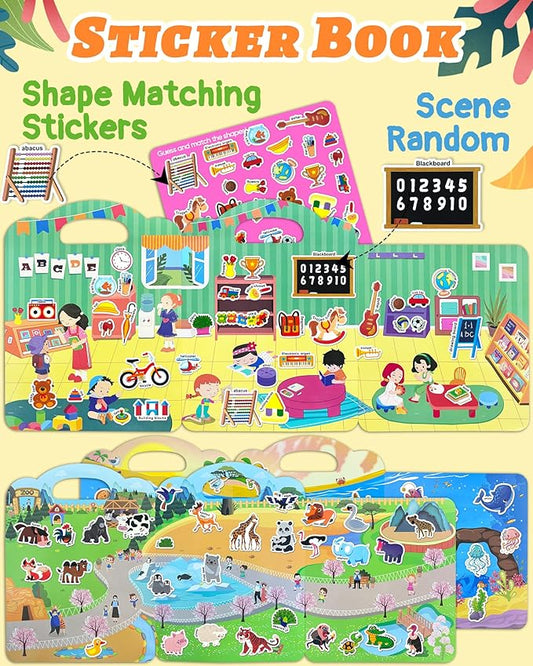 Benresive Reusable Sticker Books for Toddlers, 3 Sets Travel Stickers for Kids, Toddler Sticker Book, Crafts Activities for Toddlers, 3 and Up Birthday Gifts Travel Toys