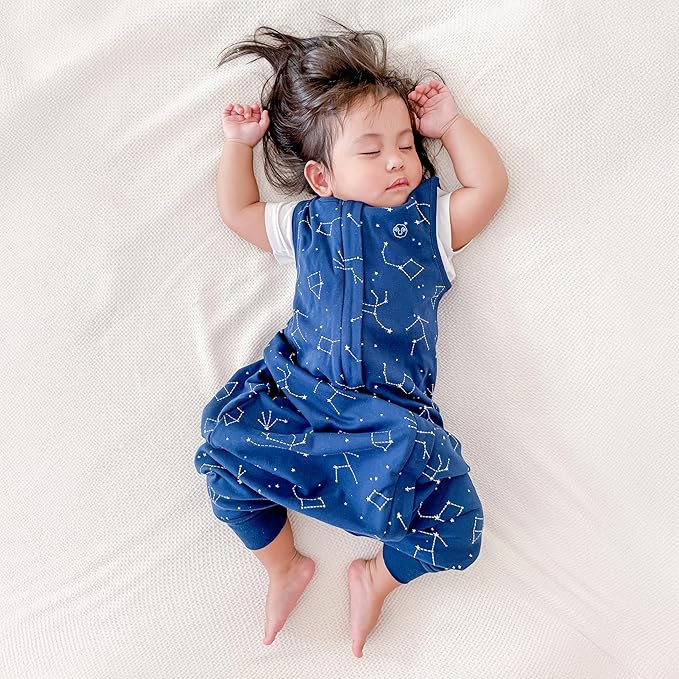 Woolino 4 Season Baby Footed Sleep Bag Sack, Australian Merino Wool and Organic Cotton, Toddler Sleeping Bag, 18-36mo, Night Sky