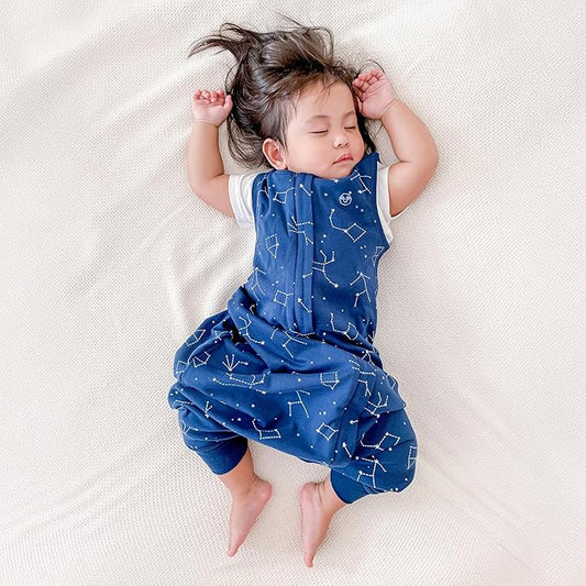 Woolino 4 Season Baby Footed Sleep Bag Sack, Australian Merino Wool and Organic Cotton, Toddler Sleeping Bag, 18-36mo, Night Sky