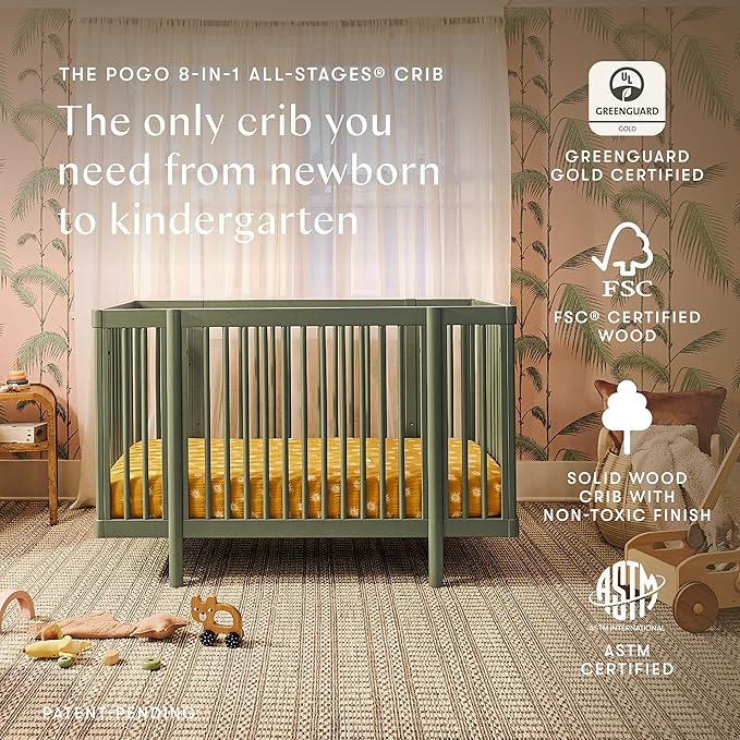 Babyletto Pogo 8-in-1 All-Stages® Convertible Crib - Conversion Kits for Bassinet, Midi Baby & Full-Size Crib to Toddler Bed, Daybed, and Baby Bed - GREENGUARD Gold Certified - Portable & Adjustable