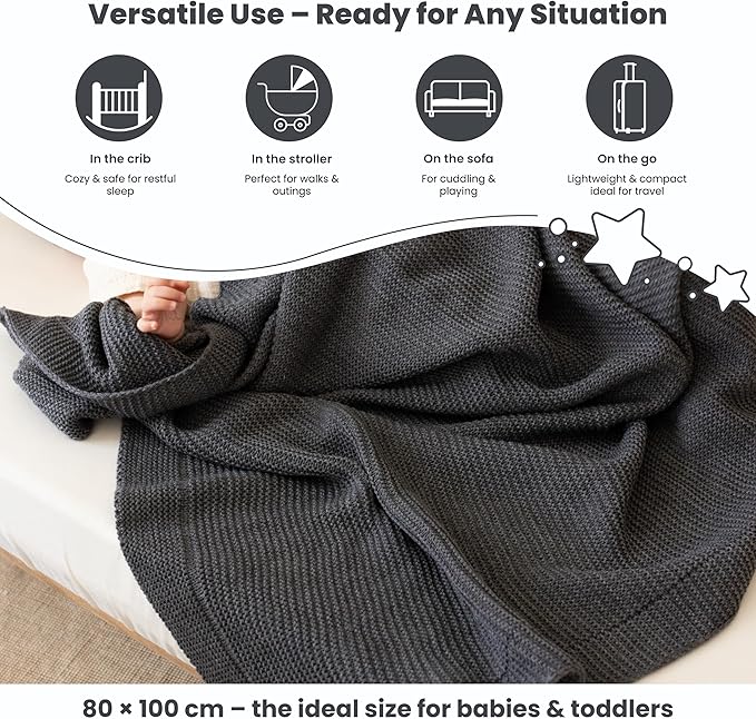 Baby Soft Knitted Blanket - Soft & Breathable - Oeko-Tex Certified - Lightweight & Cuddly - Perfect for Newborns, Toddlers, Cot, Pram & Baby Room (Graphite)