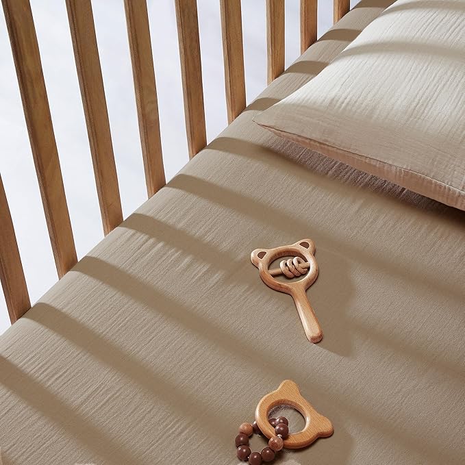 Bioweaves Organic Cotton Muslin Mini Crib Sheet, GOTS Certified Fitted Mini Crib Mattress Sheet, Extra Soft & Breathable for Toddler, Baby Boys & Girls, 38" x 24", 5 Inch Pocket, Irish Cream