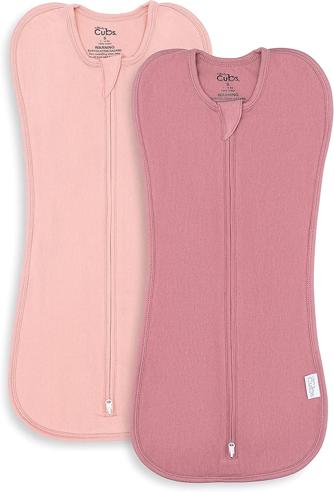 Comfy Cubs Swaddle Blanket Baby Girl Boy Easy Zipper Wrap 2 Pack Newborn Infant Sleep Sack (Small 0-3 Months, Blush, Mauve)